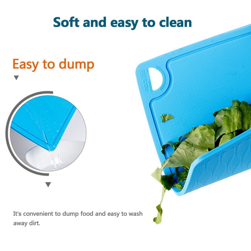 Liflicon Thick Silicone Cutting Boards for Kitchen Silicone Chopping Boards/Mats Set of 2 Extra Large14.6''x10.43''  Mini 9.1 x7.1  Non-slip Deep Drip Juice Groove  Dishwasher Safe-Blue - Image 3